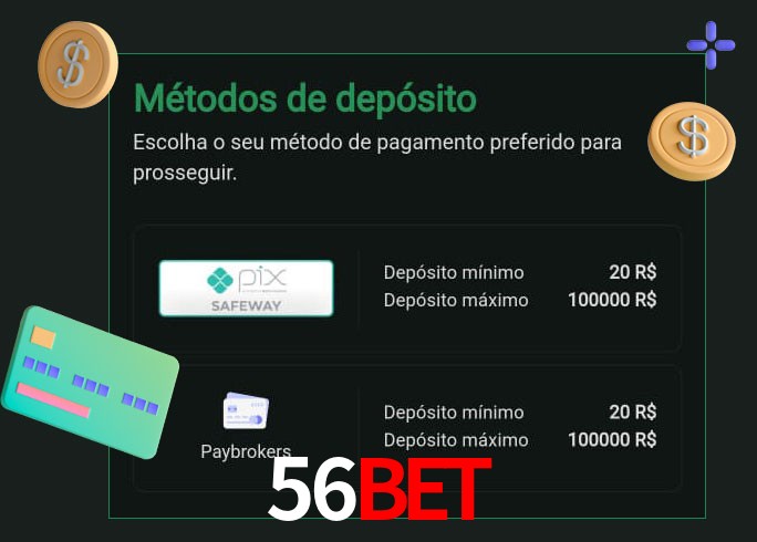O cassino 56BETbet oferece uma grande variedade de métodos de pagamento